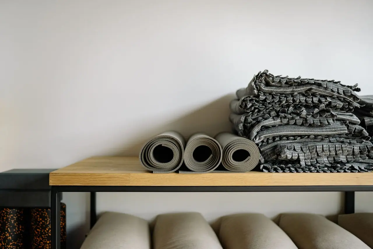 Neatly arranged yoga props